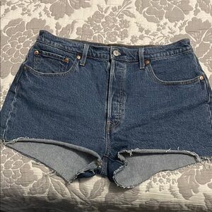 High-Rise Dark Blue Denim Cutoff Shorts, 501 Button-fly  Levi’s